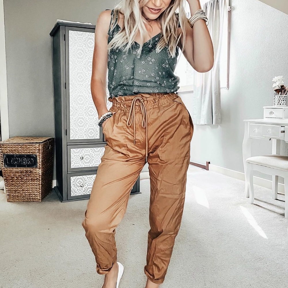 H&M Tan Taper Paper Bag Pant